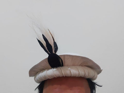 White pakol cap with feather with lines  handmade afghani hat Wool kausia hat chitrali topi wool stylish winter hat skull cap unisex hat