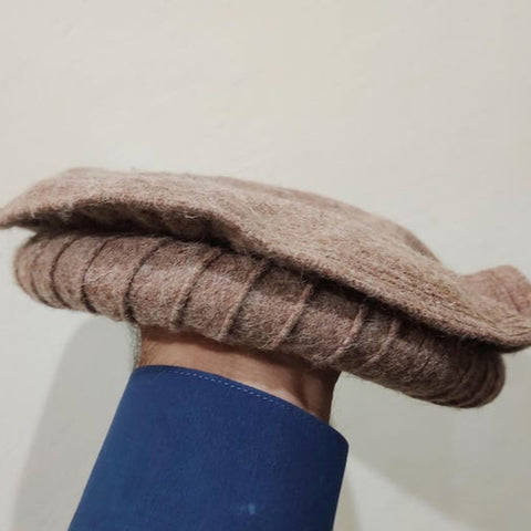 Brown pakol cap with feather with lines  handmade afghani hat Wool kausia hat chitrali topi wool stylish winter hat skull cap unisex hat