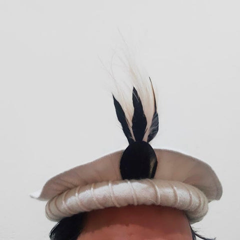 White pakol cap with feather with lines  handmade afghani hat Wool kausia hat chitrali topi wool stylish winter hat skull cap unisex hat