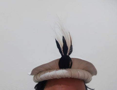 White pakol cap with feather with lines  handmade afghani hat Wool kausia hat chitrali topi wool stylish winter hat skull cap unisex hat