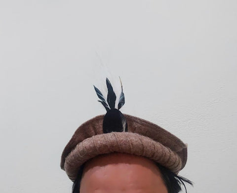 Brown pakol cap with feather with lines  handmade afghani hat Wool kausia hat chitrali topi wool stylish winter hat skull cap unisex hat