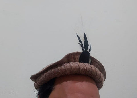Brown pakol cap with feather with lines  handmade afghani hat Wool kausia hat chitrali topi wool stylish winter hat skull cap unisex hat