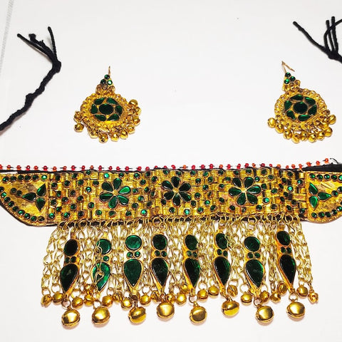 Gold color Afghan Jewellery Necklace Set afghan tribal kuchi necklace and earrings