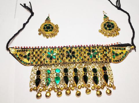 Gold color Afghan Jewellery Necklace Set afghan tribal kuchi necklace and earrings