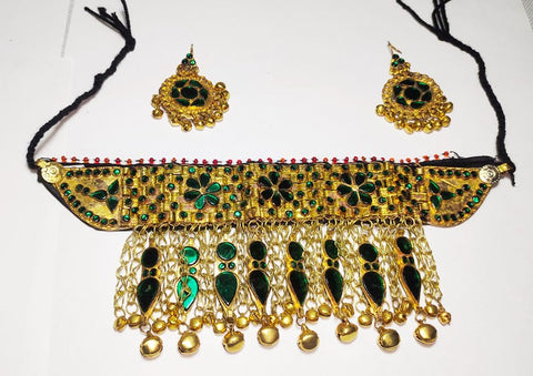 Gold color Afghan Jewellery Necklace Set afghan tribal kuchi necklace and earrings