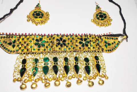 Gold color Afghan Jewellery Necklace Set afghan tribal kuchi necklace and earrings