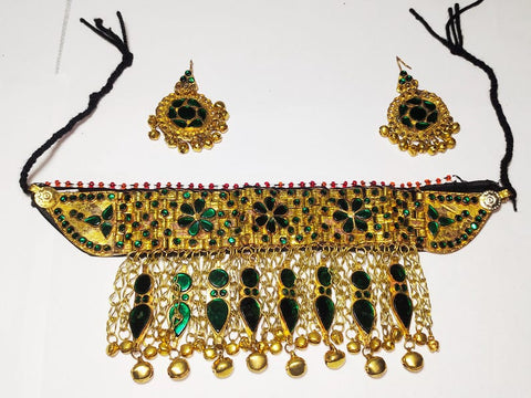 Gold color Afghan Jewellery Necklace Set afghan tribal kuchi necklace and earrings