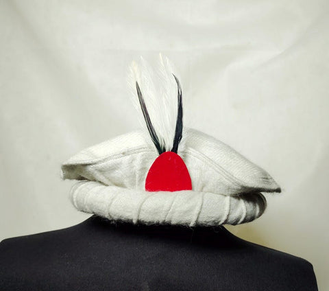 White pakol cap with feather handmade afghani hat Wool kausia hat chitrali topi wool stylish winter hat skull cap unisex hat wool cap hat