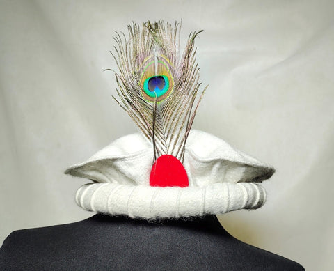White pakol cap with feather handmade afghani hat Wool kausia hat chitrali topi wool stylish winter hat skull cap unisex hat wool cap hat