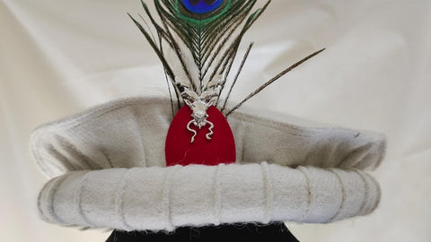 White pakol cap with feather and markhor badge handmade afghani hat Wool kausia hat chitrali topi wool stylish winter hat skull cap unisex