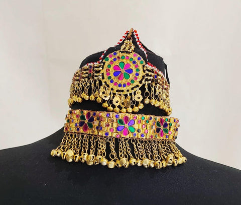 Gold color Afghan Jewellery Necklace Set Necklace Matha patti Headpiece complete afghan jewelry set afghanistan