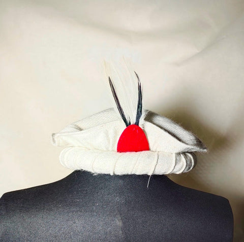 White pakol cap with feather handmade afghani hat Wool kausia hat chitrali topi wool stylish winter hat skull cap unisex hat wool cap hat