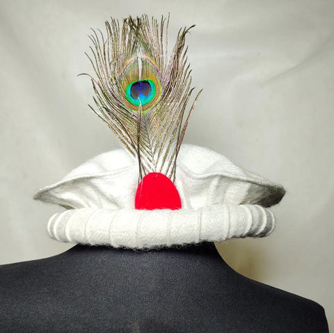 White pakol cap with feather handmade afghani hat Wool kausia hat chitrali topi wool stylish winter hat skull cap unisex hat wool cap hat