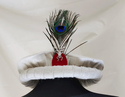 White pakol cap with feather and markhor badge handmade afghani hat Wool kausia hat chitrali topi wool stylish winter hat skull cap unisex