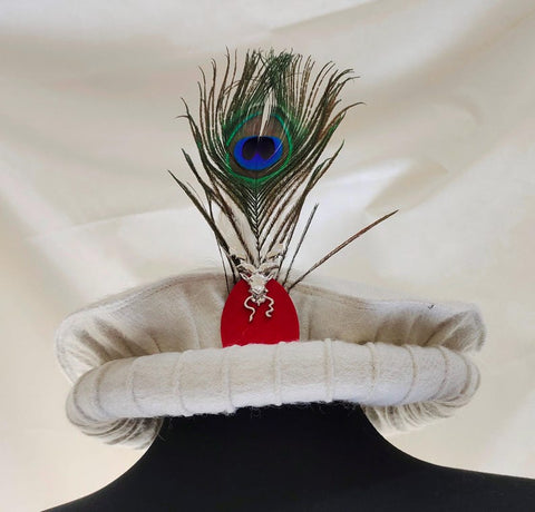 White pakol cap with feather and markhor badge handmade afghani hat Wool kausia hat chitrali topi wool stylish winter hat skull cap unisex