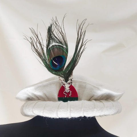 White pakol cap with feather and markhor badge handmade afghani hat Wool kausia hat chitrali topi wool stylish winter hat skull cap unisex