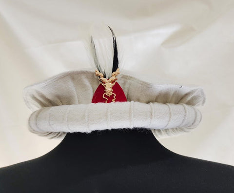 White pakol cap with feather and markhor badge handmade afghani hat Wool kausia hat chitrali topi wool stylish winter hat skull cap unisex