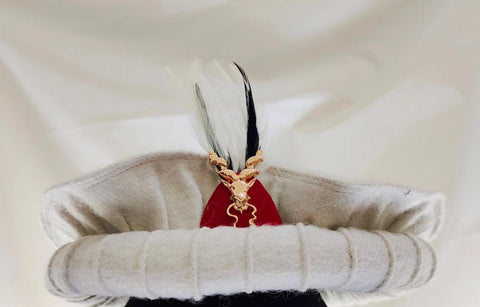 White pakol cap with feather and markhor badge handmade afghani hat Wool kausia hat chitrali topi wool stylish winter hat skull cap unisex