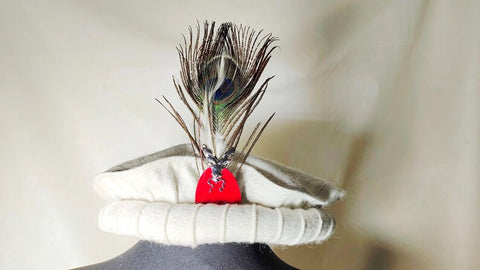 White pakol cap with feather and markhor badge handmade afghani hat Wool kausia hat chitrali topi wool stylish winter hat skull cap unisex