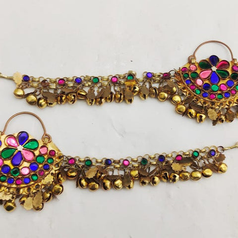 Blue Hoop Earrings with Hairclip, Statement Earrings, Handmade Boho Earrings, Afghan Earrings, Afghan Jewelry, Afghan Kuchi Earrings