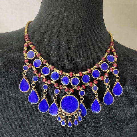 lapis lazuli necklace bib necklace statement necklace Afghan jewelry ethnic necklace royal blue beaded necklace gift for her
