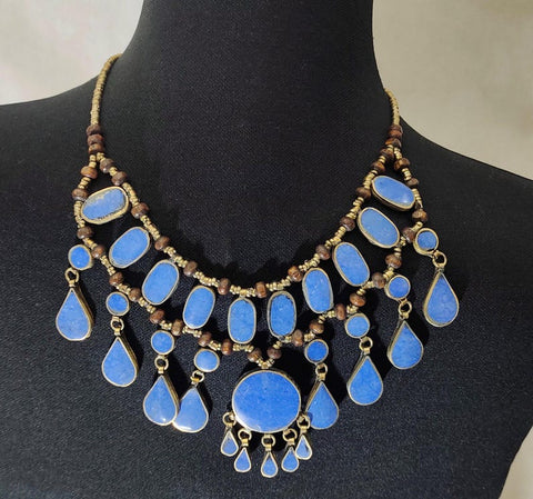 Gift For Her Tribal Black Stones Necklace with Earrings Ethnic Handmade Afghan Jewelry Afghan Jewelry afghan choker