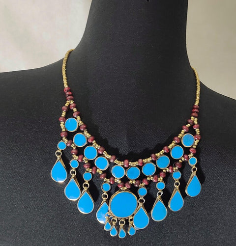 Gift For Her Tribal Black Stones Necklace with Earrings Ethnic Handmade Afghan Jewelry Afghan Jewelry afghan choker