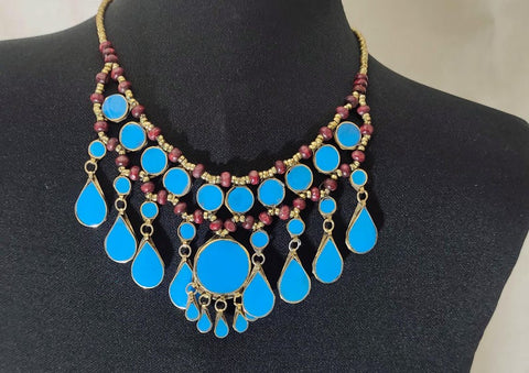 Gift For Her Tribal Black Stones Necklace with Earrings Ethnic Handmade Afghan Jewelry Afghan Jewelry afghan choker