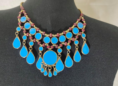 Gift For Her Tribal Black Stones Necklace with Earrings Ethnic Handmade Afghan Jewelry Afghan Jewelry afghan choker