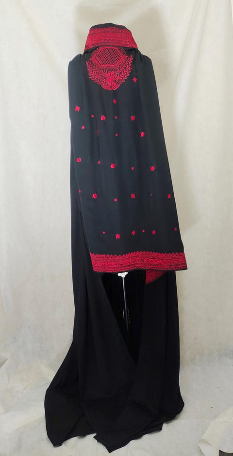 Black Afghan Topi Burqa with Red Embroidery, Traditional Islamic Full Cover  Cape Abaya, Chador Modest Full-Coverage Veil Women’s Clothing