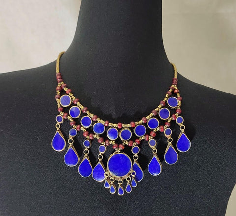 lapis lazuli necklace bib necklace statement necklace Afghan jewelry ethnic necklace royal blue beaded necklace gift for her