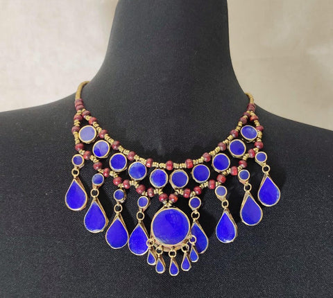 lapis lazuli necklace bib necklace statement necklace Afghan jewelry ethnic necklace royal blue beaded necklace gift for her