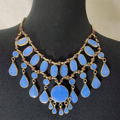 Gift For Her Tribal Black Stones Necklace with Earrings Ethnic Handmade Afghan Jewelry Afghan Jewelry afghan choker