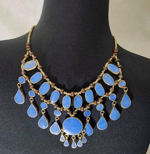 Gift For Her Tribal Black Stones Necklace with Earrings Ethnic Handmade Afghan Jewelry Afghan Jewelry afghan choker