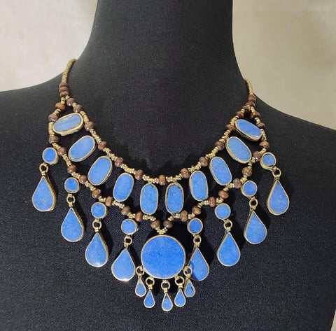 Gift For Her Tribal Black Stones Necklace with Earrings Ethnic Handmade Afghan Jewelry Afghan Jewelry afghan choker