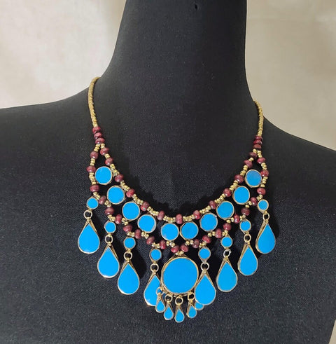 Gift For Her Tribal Black Stones Necklace with Earrings Ethnic Handmade Afghan Jewelry Afghan Jewelry afghan choker