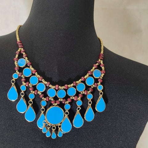 Gift For Her Tribal Black Stones Necklace with Earrings Ethnic Handmade Afghan Jewelry Afghan Jewelry afghan choker