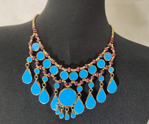 Gift For Her Tribal Black Stones Necklace with Earrings Ethnic Handmade Afghan Jewelry Afghan Jewelry afghan choker