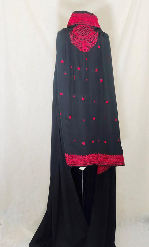 Black Afghan Topi Burqa with Red Embroidery, Traditional Islamic Full Cover  Cape Abaya, Chador Modest Full-Coverage Veil Women’s Clothing