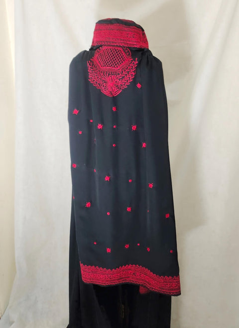 Black Afghan Topi Burqa with Red Embroidery, Traditional Islamic Full Cover  Cape Abaya, Chador Modest Full-Coverage Veil Women’s Clothing