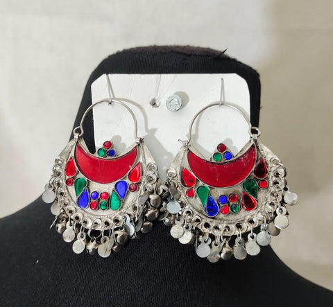 Moon shape Red color afghan earrings tribal kuchi earrings afghan earring women earring tribal kuchi earrings
