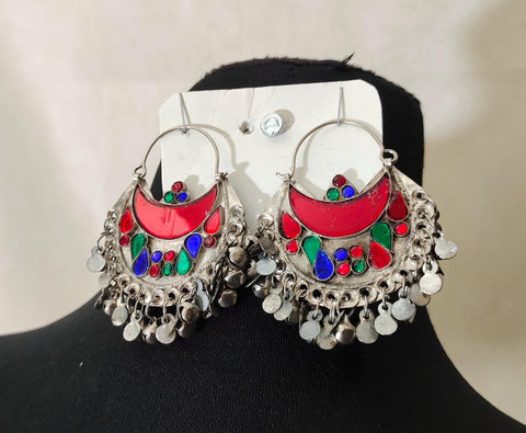 Moon shape Red color afghan earrings tribal kuchi earrings afghan earring women earring tribal kuchi earrings