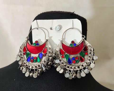Moon shape Red color afghan earrings tribal kuchi earrings afghan earring women earring tribal kuchi earrings