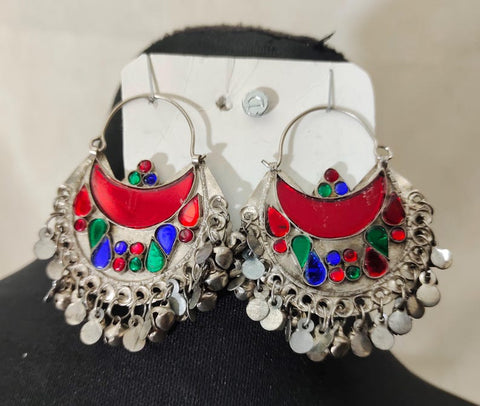 Moon shape Red color afghan earrings tribal kuchi earrings afghan earring women earring tribal kuchi earrings