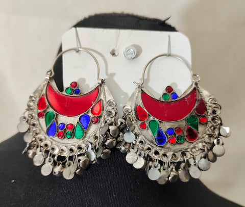 Moon shape Red color afghan earrings tribal kuchi earrings afghan earring women earring tribal kuchi earrings