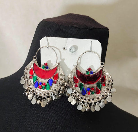 Moon shape Red color afghan earrings tribal kuchi earrings afghan earring women earring tribal kuchi earrings
