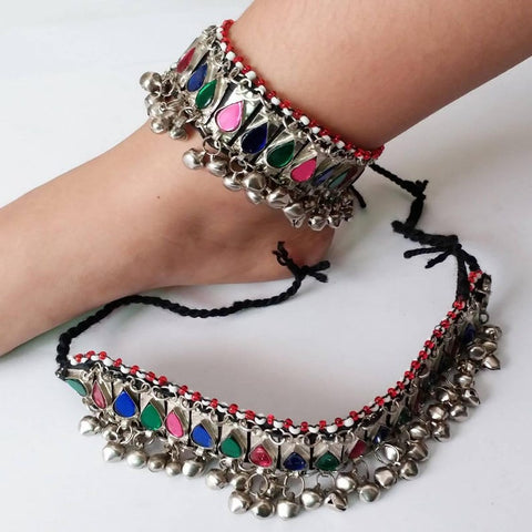 Pair Afghan jewelry anklet Tribal Anklets Pair, Afghan Kuchi Bells Anklets, Boho Anklets, Body Jewelry, Foot Jewelry, Tribal Jewelry,
