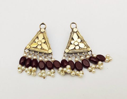 Intricately carved Afghan earrings with stones and pearl dangling handmade earrings tribal kuchi earrings women earrings