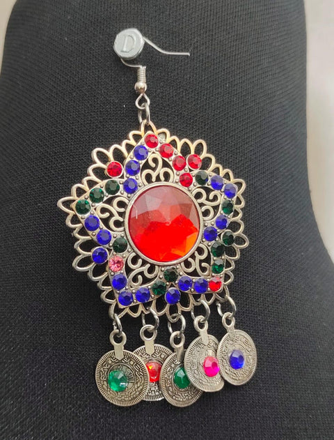 Moon shape Red color afghan earrings tribal kuchi earrings afghan earring women earring tribal kuchi earrings
