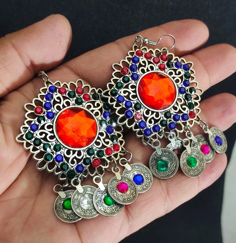 Moon shape Red color afghan earrings tribal kuchi earrings afghan earring women earring tribal kuchi earrings